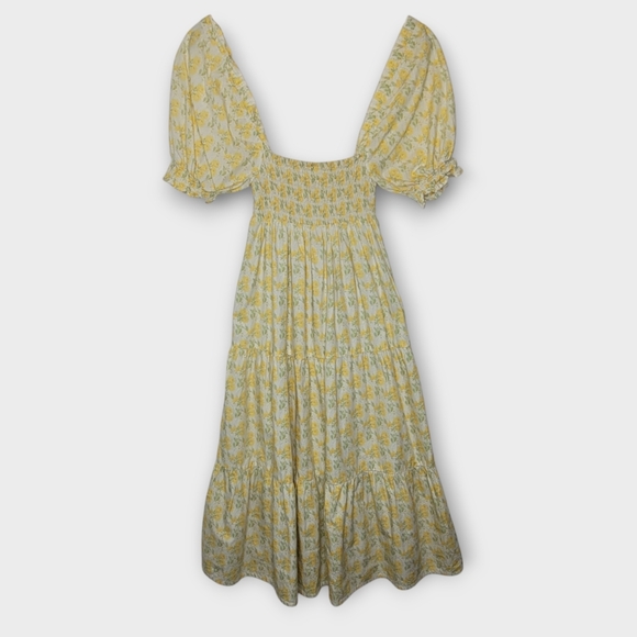Faithfull The Brand Luisa Smocked Midi Dress XS Yellow Cottagecore Coquette - Picture 2 of 6